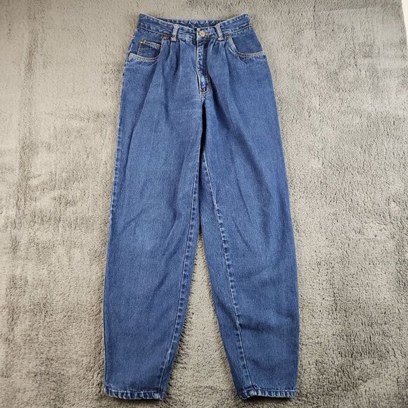 Jordache Denim - VTG 80s Jordache Women's *Size 2/3 Blue Denim Pleated High Waist Paper Bag Jeans